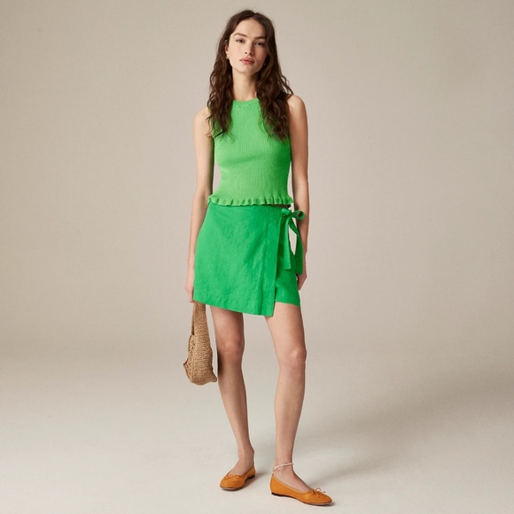 New J.CREW Size 00 Wrap Skirt in Linen Bright Gem $98 CK530 - Picture 1 of 6